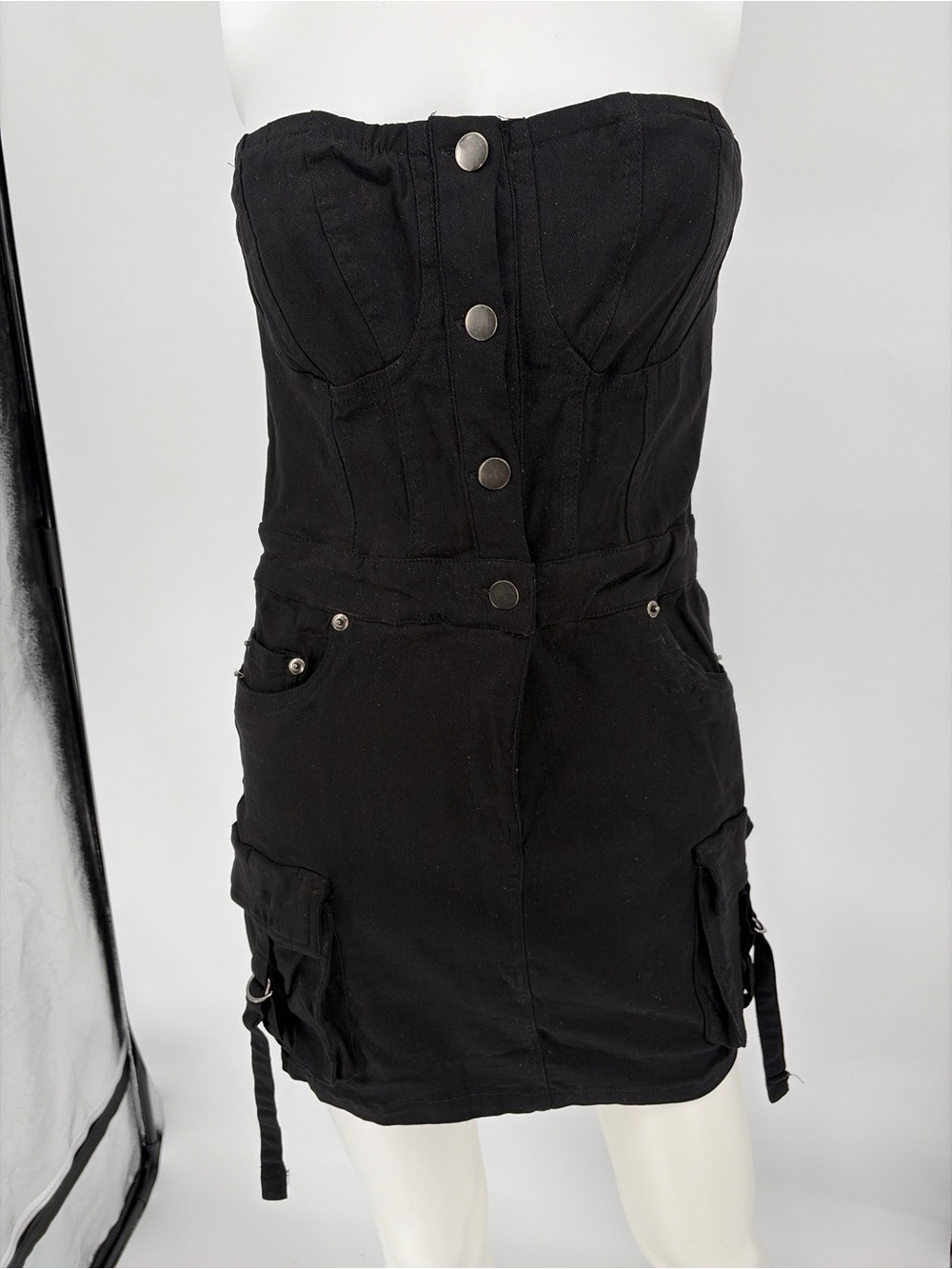 Haute Monde Strapless Black Cargo Mini Dress